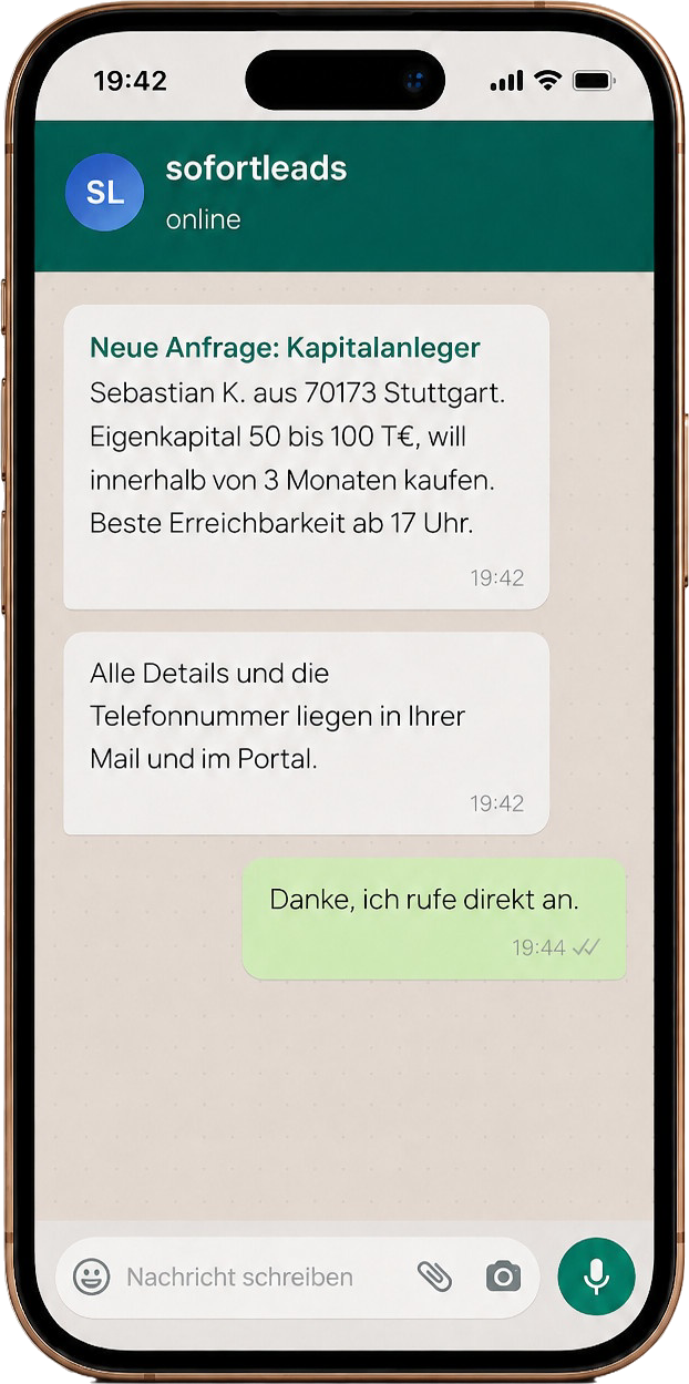Neue Anfrage als Nachricht auf dem Smartphone