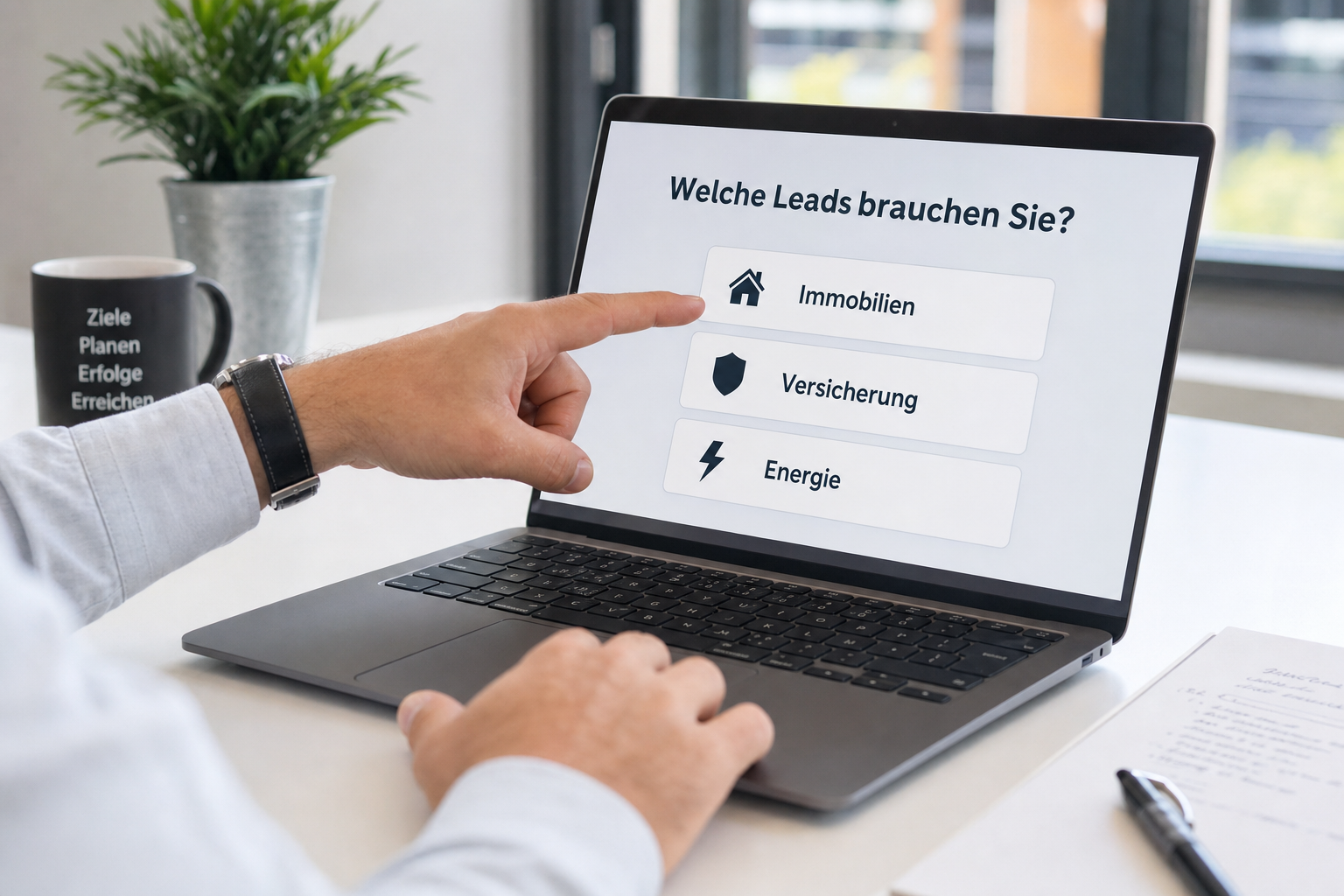 Auswahl von Thema und Region am Laptop